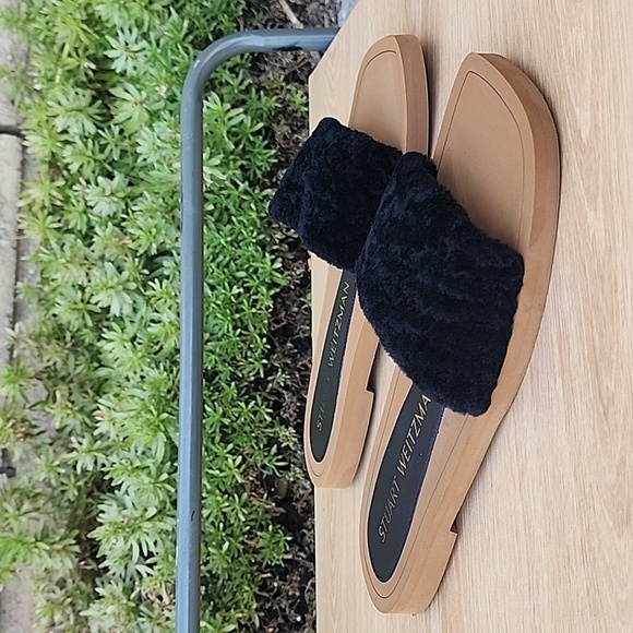 STUART WEITZMAN Black Cammy Block Heel Slide Leather Slide Sandals 9B EU 39.5 - Picture 3 of 12